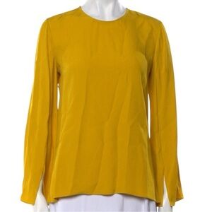 Adam Lippes Women’s Size 0 XS Yellow Marigold Crew Neck Long Sleeve Top Blouse